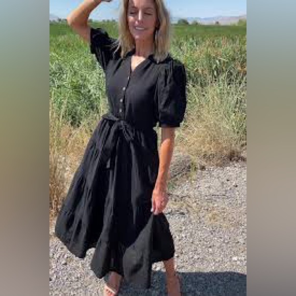 SUZY SHIER TEXTURED FLOUNCE DRESS - Picture 1 of 6